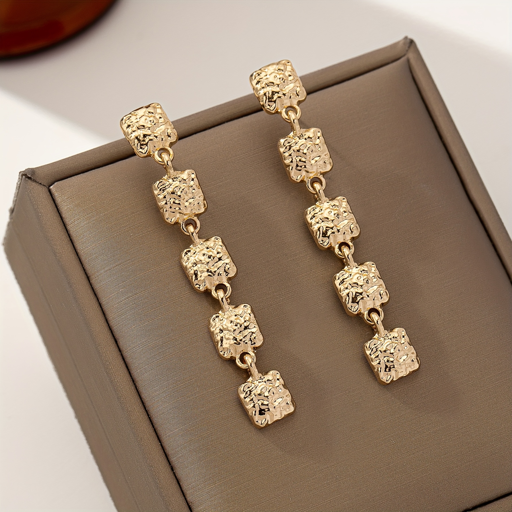 French Inspired Square Textured Dangle Earrings